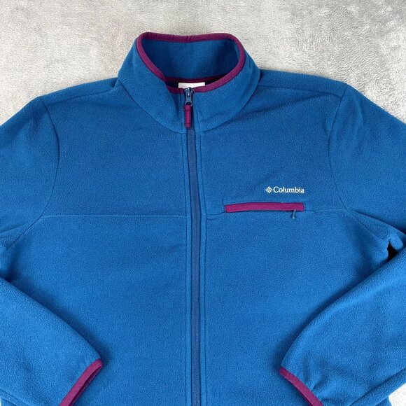COLUMBIA Mens Fleece Jacket Full Zip Blue Lightweight Outdoor Pockets Large - Picture 2 of 9